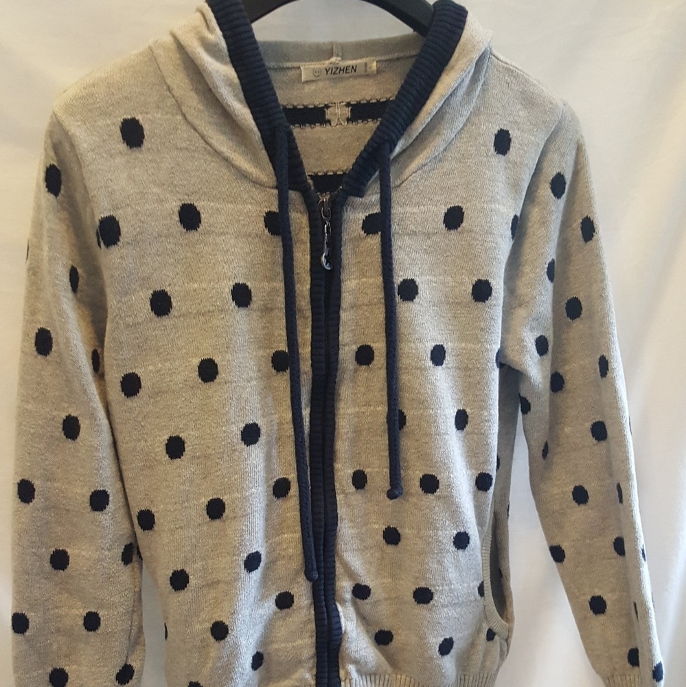 Blue and Gray polka dot YIZHEN women's jacket